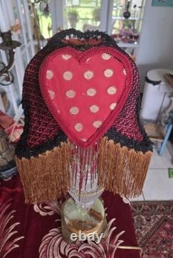 Antique Style Boudoir Lamp Shade, fringes & Beads, Red Gold & black Handmade