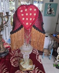 Antique Style Boudoir Lamp Shade, fringes & Beads, Red Gold & black Handmade