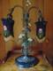 Antique Table Lamp Fringed Glass Bead Shades Seashell And Ceramic Flowers 2 Arm