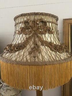 Antique Thick Gesso Barbola Roses Swags French Flower Baskets Lamp Shade Wire