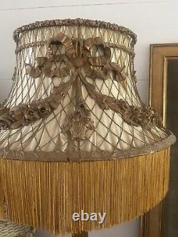 Antique Thick Gesso Barbola Roses Swags French Flower Baskets Lamp Shade Wire