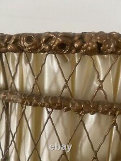 Antique Thick Gesso Barbola Roses Swags French Flower Baskets Lamp Shade Wire