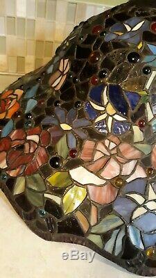 Antique Tiffany Style Large Stained Glass Lamp Shade 70 Diameter x 14 Tall VTG