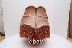 Antique VICTORIAN LAMP SHADE EMBROIDERED FABRIC With Fringe Vintage 22