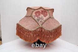 Antique VICTORIAN LAMP SHADE EMBROIDERED FABRIC With Fringe Vintage 22