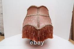 Antique VICTORIAN LAMP SHADE EMBROIDERED FABRIC With Fringe Vintage 22