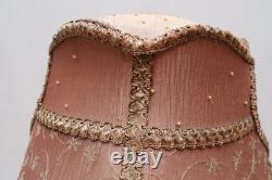 Antique VICTORIAN LAMP SHADE EMBROIDERED FABRIC With Fringe Vintage 22
