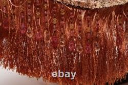 Antique VICTORIAN LAMP SHADE EMBROIDERED FABRIC With Fringe Vintage 22