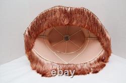 Antique VICTORIAN LAMP SHADE EMBROIDERED FABRIC With Fringe Vintage 22
