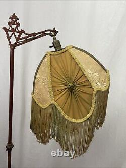 Antique Victorian Art Deco Uno Bridge Floor Lamp Shade Fringe Boho French Beige