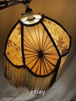 Antique Victorian Art Deco Uno Bridge Floor Lamp Shade Fringe Boho French Beige