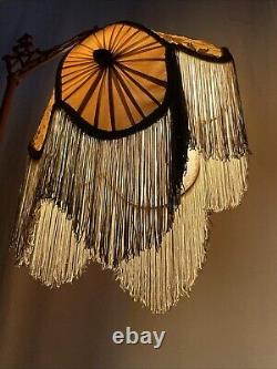 Antique Victorian Art Deco Uno Bridge Floor Lamp Shade Fringe Boho French Beige