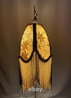 Antique Victorian Art Deco Uno Bridge Floor Lamp Shade Fringe Boho French Beige