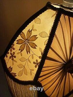 Antique Victorian Art Deco Uno Bridge Floor Lamp Shade Fringe Boho French Beige