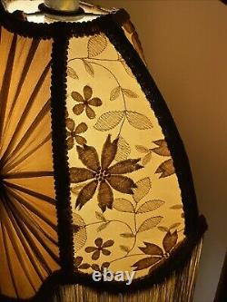 Antique Victorian Art Deco Uno Bridge Floor Lamp Shade Fringe Boho French Beige