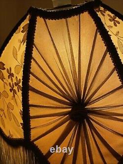 Antique Victorian Art Deco Uno Bridge Floor Lamp Shade Fringe Boho French Beige