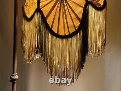 Antique Victorian Art Deco Uno Bridge Floor Lamp Shade Fringe Boho French Beige