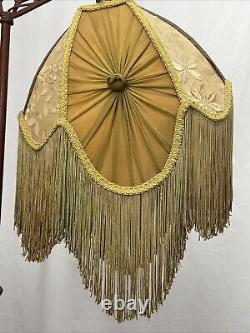 Antique Victorian Art Deco Uno Bridge Floor Lamp Shade Fringe Boho French Beige