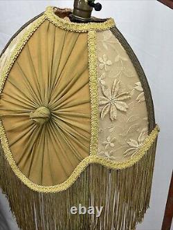 Antique Victorian Art Deco Uno Bridge Floor Lamp Shade Fringe Boho French Beige