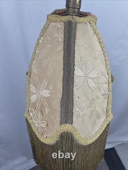 Antique Victorian Art Deco Uno Bridge Floor Lamp Shade Fringe Boho French Beige