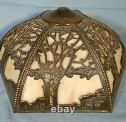 Antique Victorian Art Nouveau 6 Panel Stained Slag Glass Lamp Shade