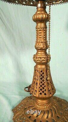 Antique Victorian Art Nouveau Metal Lamp Base With Milk Glass Shade