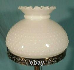 Antique Victorian Art Nouveau Metal Lamp Base With Milk Glass Shade