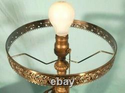 Antique Victorian Art Nouveau Metal Lamp Base With Milk Glass Shade