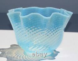 Antique Victorian Blue Opalescent Swirl Glass Lamp Shade Ruffled Edge PERFECT