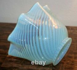 Antique Victorian Blue Opalescent Swirl Glass Lamp Shade Ruffled Edge PERFECT