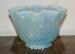 Antique Victorian Blue Opalescent Swirl Glass Lamp Shade Ruffled Edge PERFECT