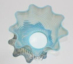 Antique Victorian Blue Opalescent Swirl Glass Lamp Shade Ruffled Edge PERFECT