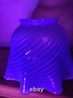 Antique Victorian Blue Opalescent Swirl Glass Lamp Shade Ruffled Edge PERFECT