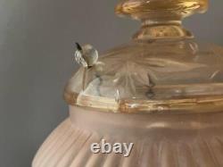 Antique Victorian Brass Pink Etched Glass Hanging Chandelier Lamp Lantern Shade