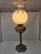 Antique Victorian Brass Table Lamp With Ornate Base And Milk Glass Globe Shade