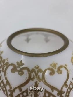 Antique Victorian Brass Table Lamp With Ornate Base And Milk Glass Globe Shade