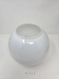 Antique Victorian Brass Table Lamp With Ornate Base And Milk Glass Globe Shade