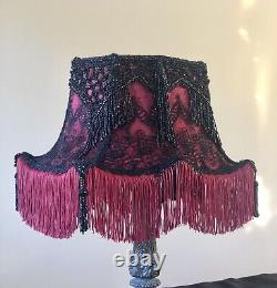 Antique Victorian Brothel Style LampShade Beaded Fringe HandSewn Gothic Bohemian