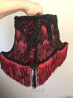 Antique Victorian Brothel Style LampShade Beaded Fringe HandSewn Gothic Bohemian