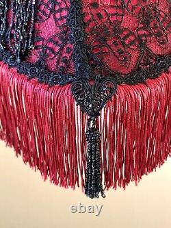 Antique Victorian Brothel Style LampShade Beaded Fringe HandSewn Gothic Bohemian