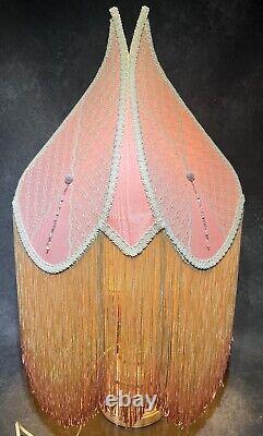 Antique Victorian Fabric Lamp Shade Art Nouveau 16 Vintage Fringe Lace 27 Tall