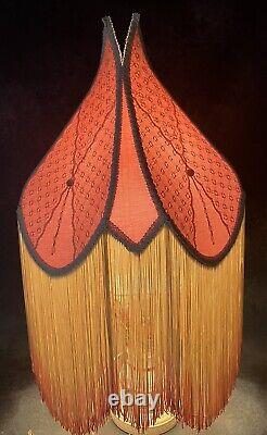 Antique Victorian Fabric Lamp Shade Art Nouveau 16 Vintage Fringe Lace 27 Tall