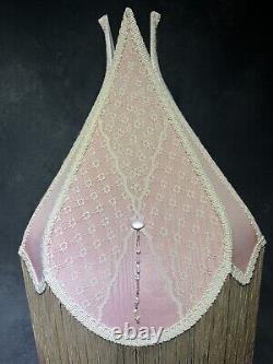 Antique Victorian Fabric Lamp Shade Art Nouveau 16 Vintage Fringe Lace 27 Tall