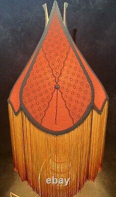 Antique Victorian Fabric Lamp Shade Art Nouveau 16 Vintage Fringe Lace 27 Tall