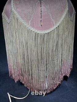 Antique Victorian Fabric Lamp Shade Art Nouveau 16 Vintage Fringe Lace 27 Tall