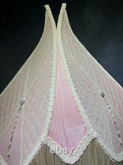 Antique Victorian Fabric Lamp Shade Art Nouveau 16 Vintage Fringe Lace 27 Tall