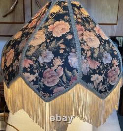 Antique Victorian Floral Fabric Fringe Lamp Shade Scalloped Edge 12in. WithO Fringe