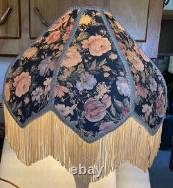 Antique Victorian Floral Fabric Fringe Lamp Shade Scalloped Edge 12in. WithO Fringe