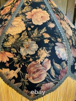 Antique Victorian Floral Fabric Fringe Lamp Shade Scalloped Edge 12in. WithO Fringe