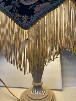 Antique Victorian Floral Fabric Fringe Lamp Shade Scalloped Edge 12in. WithO Fringe